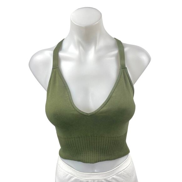 Free People Good Karma Green Sleeveless Crossback Sports Bra Crop Tank Top Sz S - Picture 1 of 3